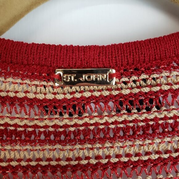St. John Sport Holiday Cardigan Wool Blend Sweater Red Gold Stripe V-Neck XS - Picture 8 of 9
